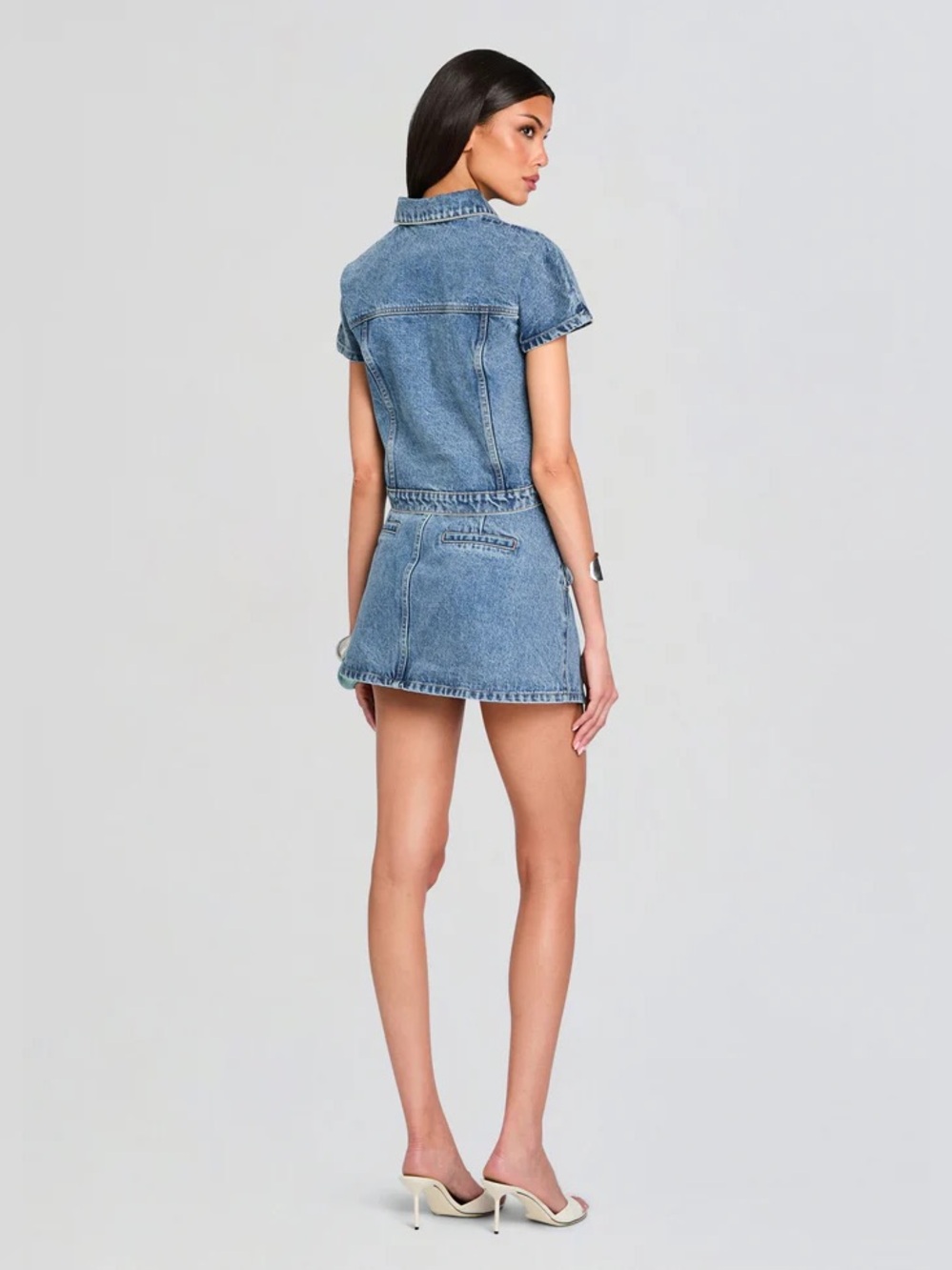 SER.O.YA Kapa A-Line Skirt in Lakeside Denim Mini Jean 100% Cotton Medium Wash - Picture 2 of 6